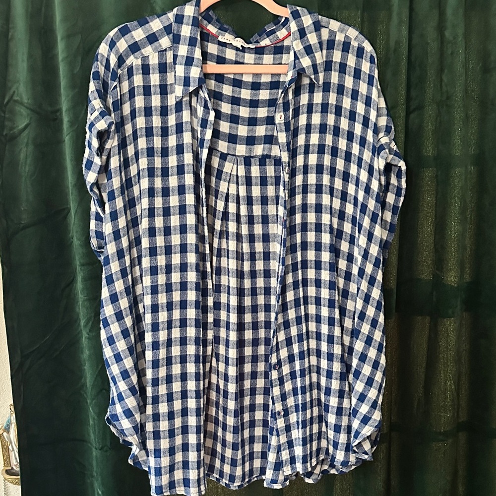 Blue and White Gingham Button-Down Shirt